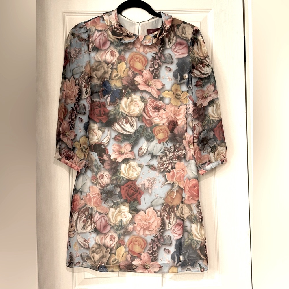 Ted Baker gorgeous floral print dress Peter Pan collar size UK 1